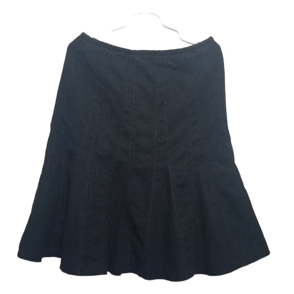 Larry Levine Black Stretch Flared Denim Skirt 10